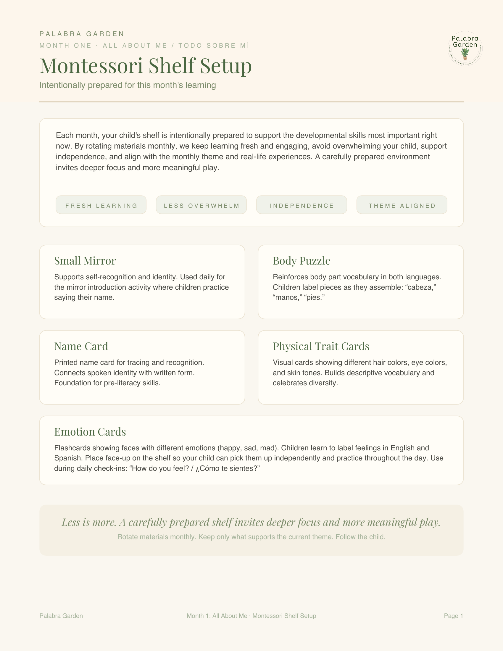 Sample page 2 from the Palabra Garden curriculum